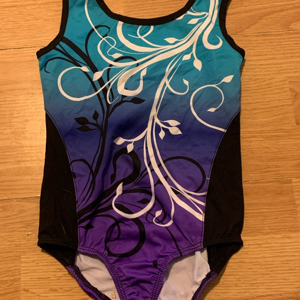 Girls Gradient Teal to Purple Floral One-Piece Swimsuit